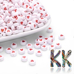 Beads with hearts - white lentils with hearts - ∅ 7 x 4 mm