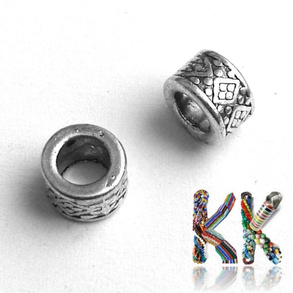 Zinc alloy bead with wide thread - ring - 8 x 8 x 5 mm