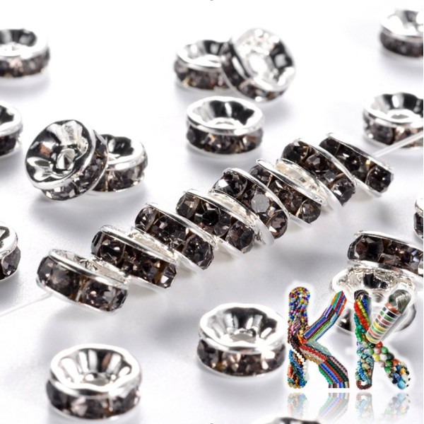 Metal separating bead - roundel with rhinestones - ∅ 6 x 3 mm