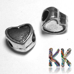 Zinc alloy bead with wide thread - heart - 9 x 9.6 x 6.6 mm
