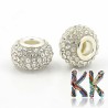 Bead with wide thread - roundel with rhinestones - 8 x ∅ 12 mm - quality