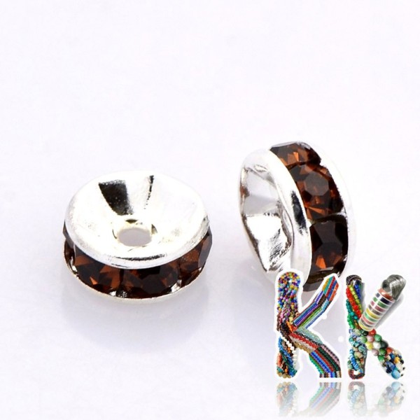 Metal separating bead - roundel with rhinestones - ∅ 8 x 3.5 mm