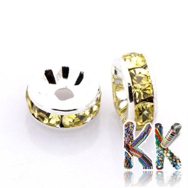 Metal separating bead - roundel with rhinestones - ∅ 8 x 3.5 mm
