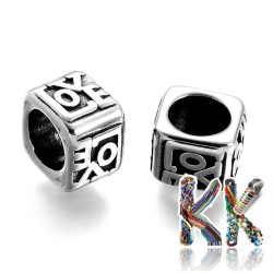 304 Wide-threaded stainless steel bead - cube with the word LOVE - 9.5 x 9.5 x 7 mm