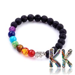 Bracelet made of natural lava beads with chakra beads - separating bead elephant and 30