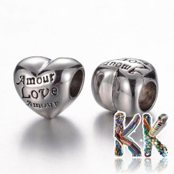 304 Wide-threaded stainless steel bead - heart - 11 x 12 x 10 mm