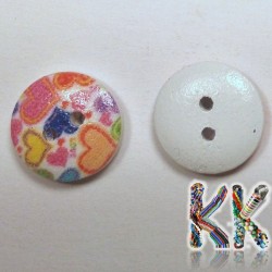 Wooden button - with print - ∅ 15 x 4 mm - colored hearts