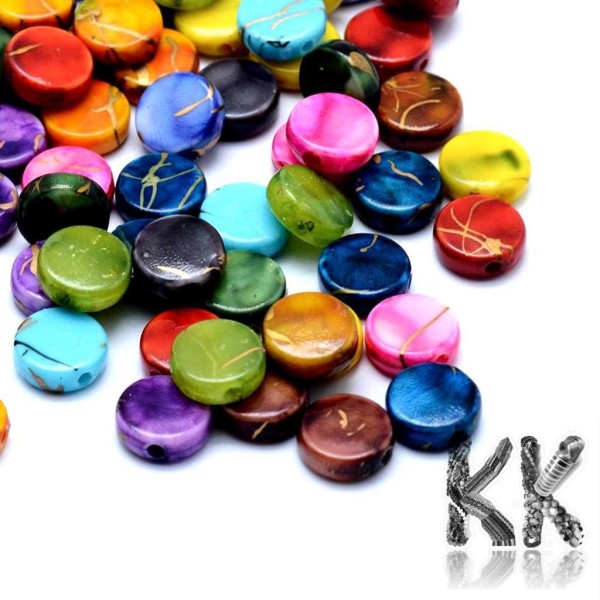 Mix of acrylic beads (flat circle) - 9 x 3.5 mm (amount 25 g).