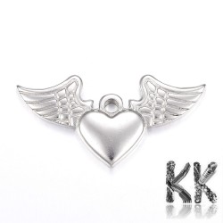 Pendant made of 304 stainless steel - heart with wings - 20 x 40 x 3.5 mm