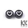 Plastic beads with white hearts - black lentils - Ø 7 x 4 mm