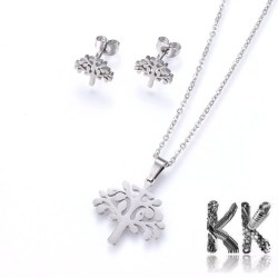 Jewelry set - chain with tree pendant + tree-shaped earrings made of 304 stainless steel