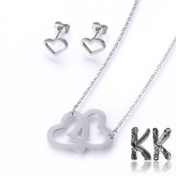 Jewelry set - chain with double heart pendant + heart-shaped earrings made of 304 stainless steel