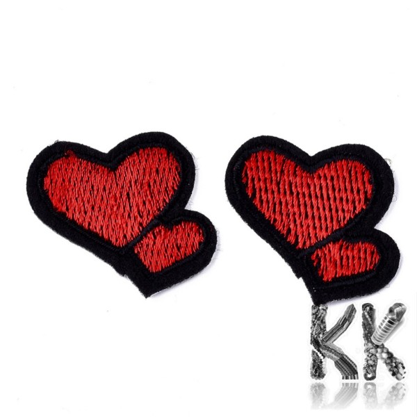 Iron-on picture embroidery - double heart - 30 x 33 x 1 mm