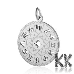 201 stainless steel pendant - circle with zodiac ornament 22.5 x 19.5 x 1 mm