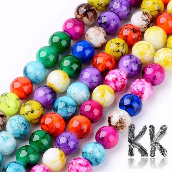 Glass beads - marbled balls - Ø 8 mm - cord (approx. 53 pcs)