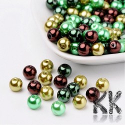 Skleněné voskované perly - zelenohnědý mix - Ø 8 mm - výhodné balení 100 ks