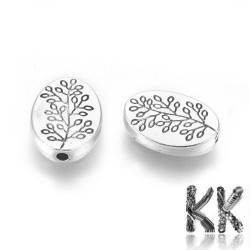 Oddělovací korálek ze zinkové slitiny - plochý ovál s větvičkou - 14 x 10 x 3 mm