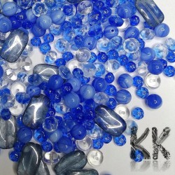 Český skleněný mix mačkaných korálků - modročirý - množství 50 g