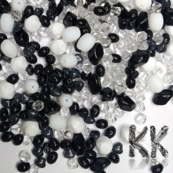 Czech glass mix of pressed beads - black and white - quantity 50 g