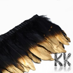 Colored goose feathers with a gold tip - 150 - 180 x 4 mm - price for 1 cm of sewn-on feathers (1-2 pcs)