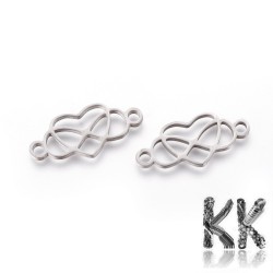 304 Stainless steel intermediate link - heart with infinity symbol - 10 x 23 x 1.5 mm