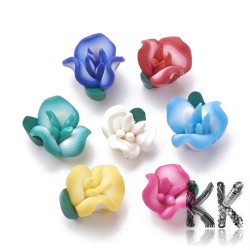 Polymer bead - flower - random mix of colors - Ø 12 -15 x 12 - 14 x 9 - 11 mm