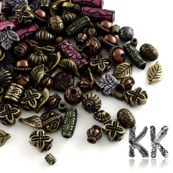 Akrylový mix - imitace metalických antických korálků a přívěsků - 6-25 x 5-15 x 2-12 mm - množství 10 g
