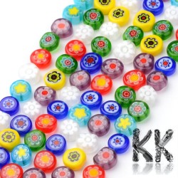 Skleněné vinuté perly - Millefiori kruh - 8 x 4 mm - šňůra (cca 50 ks)