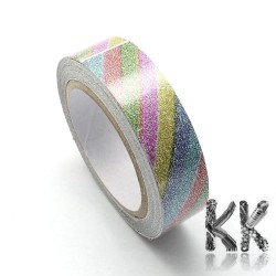Cotton ribbon - self-adhesive with glitter and motif - width 15 mm - 1 roll (roll 4 m)