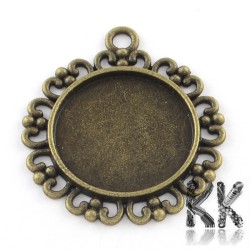 Zinc alloy pendant with bed - circle with ornaments - 34 x 30 x 2 mm