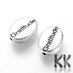 Separating bead made of zinc alloy - oval with the word Gratitude - 11 x 8 x 3 mm