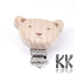 Wooden pacifier clip - teddy bear - 49 x 50 x 18 mm