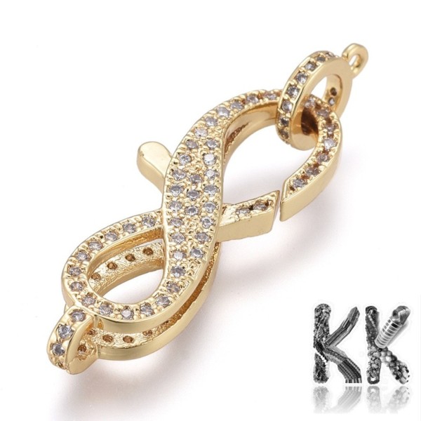 Luxury Brass Lobster Claw Clasp with Zircons - Infinity - 32 x 13 x 5 mm, Hole: 1,4 mm