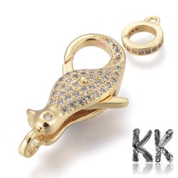 Luxury Brass Lobster Claw Clasp with Zircons - penguin - 28 x 15 x 8 mm, Hole: 1,4 mm