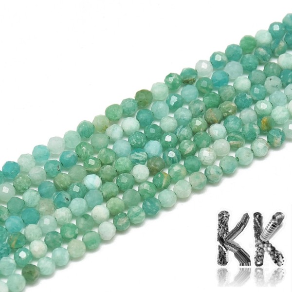 Natural Russian Amazonite Faceted - Round Bead - Ø 2 mm, hole: 0,3 mm