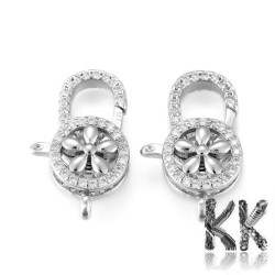 Luxusní mosazná karabinka s květinou a zirkony - 20 x 13 x 6 mm