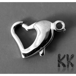 304 Stainless steel lobster claw clasp - heart - 14-16 x 9.5 x 3 mm - hole: 1.5 mm