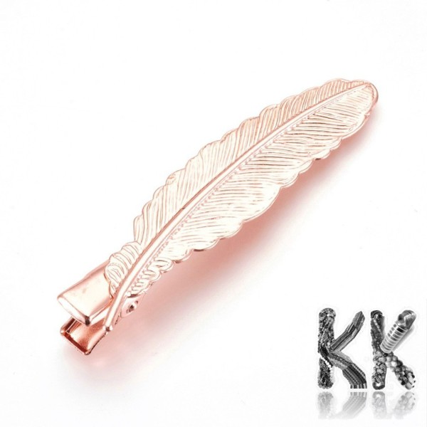 Decorative iron hair clip - feather - alligator type - 54 x 12 x 9.5 mm