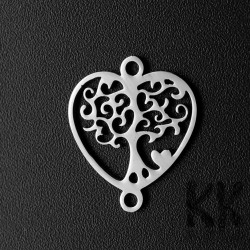 201 Stainless Steel Link Connector - Tree of Life in Heart - 17.5 x 15 x 1 mm, Hole: 1.5 mm