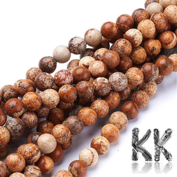 Natural Brown Marble - So-called Picture Jasper - Round Beads - Ø 6-7 mm, Hole: 0.8 mm