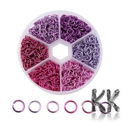 Lakované hliníkové spojovací kroužky - růžovofialový mix - Ø 6 x 0,8 mm