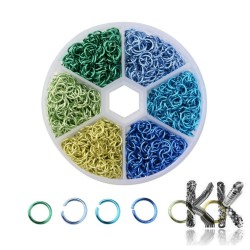 Lakované hliníkové spojovací kroužky - modrozelený mix - Ø 6 x 0,8 mm