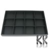 Stackable Wood Display Trays - Black Leatherette - 12 Compartments - 35 x 24 x 3 cm