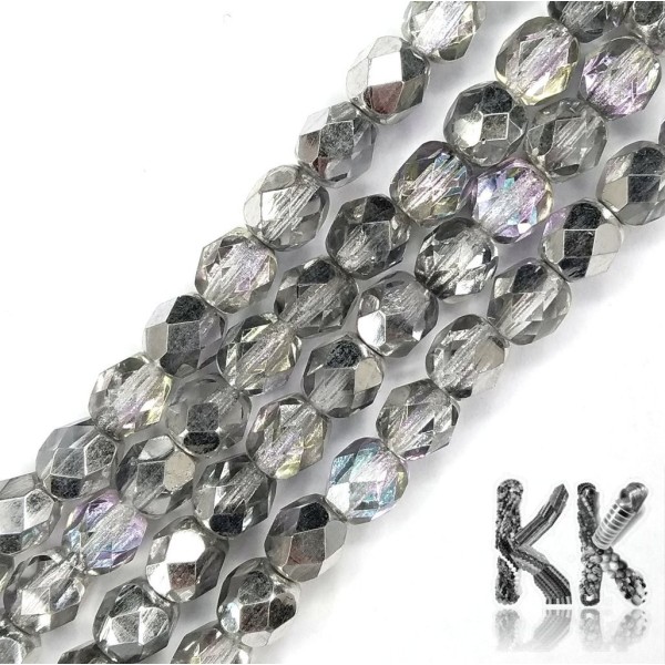 Czech Crystal Glass - Semi-Plated Faceted Round Beads - Ø 6 mm, Hole: 1 mm