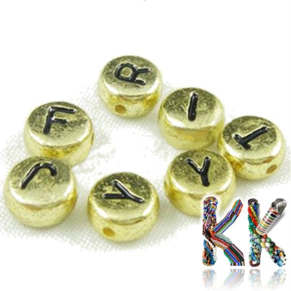 Beads with letters - random mix - ∅ 7 x 4 mm - 50 g (approx. 350 pcs)