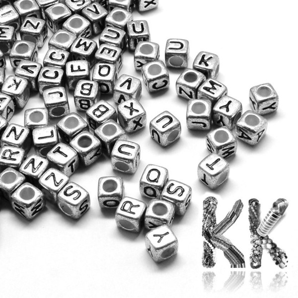 Beads with letters - silver mix cubes - 6 mm - 50 g (approx. 260 pcs)