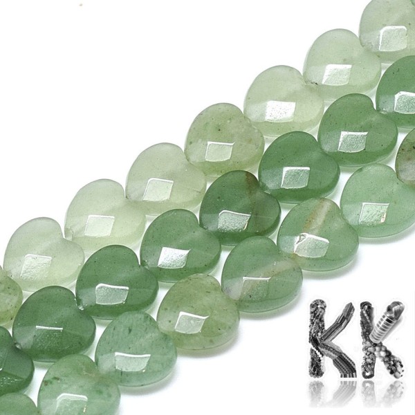 Natural Green Aventurine - Faceted Heart Beads - 10 x 10 x 5 mm, Hole: 1.2 mm