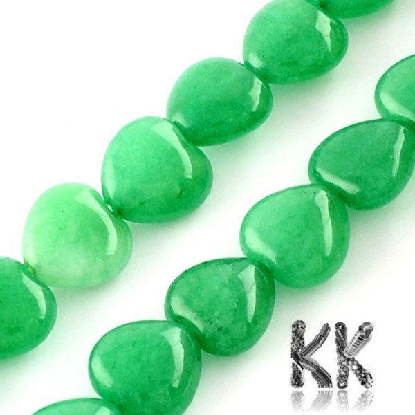 Natural Malaysian Jade - Dyed Heart Beads - 10 x 10 x 5 mm, Hole: 1 mm