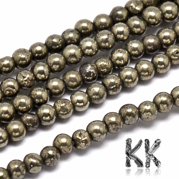 Natural Pyrite - Round Beads - Ø 3 mm, Hole: 0.8 mm