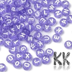 Acrylic Beads with Letters - Transparent Violet Lentils - Ø 7 x 4 mm - approx. 195 pcs, Hole: 1.5 mm
